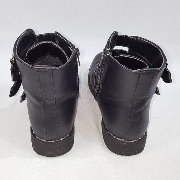 Punk Biker Boots Black Buckles Studs Girls 7 - Picture 5 of 5